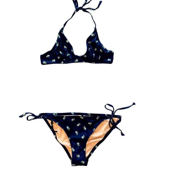 J. Crew Other - J Crew Navy Blue Floral Tie Bikini Set